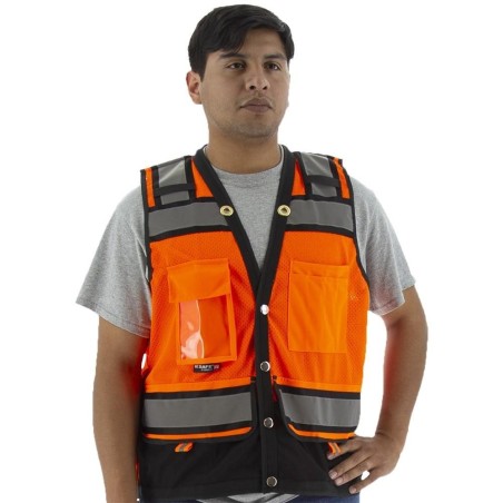 Special price Hi Vis Heavy Duty Surveyor's Mesh Vest (PK 5 Vests) - ANSI 2, Type R, Snaps Close On Hand Now