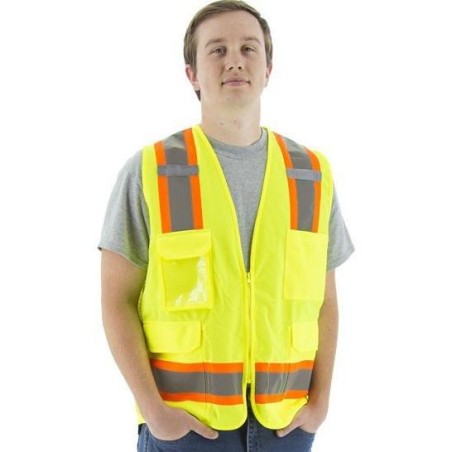 Special price Hi Vis Surveyor's Vests (PK 5 Vests) - Mesh Back, ID Holder, ANSI 2, Type R, DOT Striping, Zipper On Hand Now