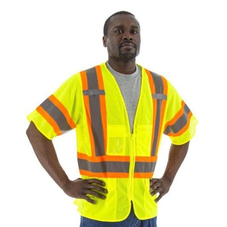 Special price High Visibility Mesh Safety Vest (PK 5 Vests) - ANSI 3, DOT Striping, Zipper Close New Stock