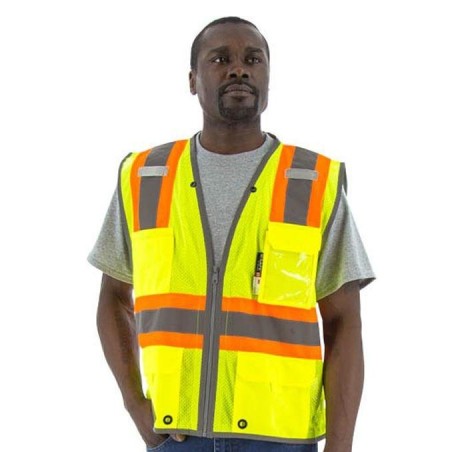 Special price High Visibility Mesh Safety Vest (PK 5 Vests) - D-Ring Pass Through, ANSI 2, 2-Tone DOT Striping, Zipper Close Jus