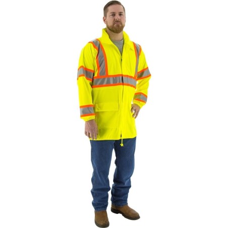 Special price High Visibility Waterproof Rain Jacket - ANSI 3, DOT Striping - Majestic Limited Stock