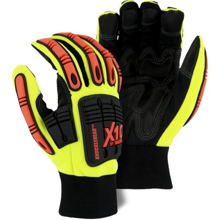 Special price Impact Resistant Mechanics Glove with Armor Skin Palm, High Visibility (PK 12 Pairs) - Majestic Knucklehead X10 Av